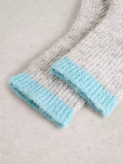 White Stuff Colourblock Knit Gloves Blue MLT