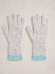 White Stuff Colourblock Knit Gloves Blue MLT