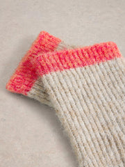 White Stuff Colourblock Knit Gloves Nat MLT