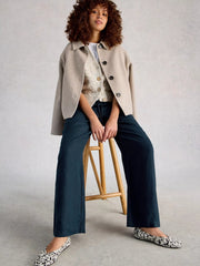 White Stuff Ally Linen Wide Leg Trouser Dark Navy