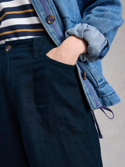 White Stuff Tia Linen Wide Leg Crop Trouser Dark Navy