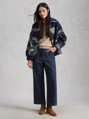 White Stuff Tia Wide Leg Crop Jeans Dark Denim