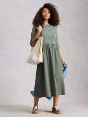 White Stuff Shay Jersey Mix Dress Khaki Green
