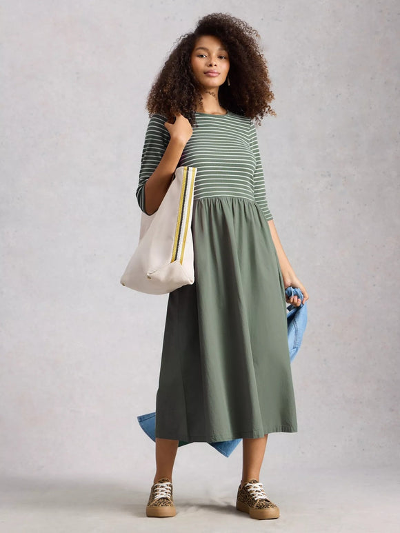 White Stuff Shay Jersey Mix Dress Khaki Green – County Boutique