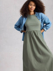 White Stuff Shay Jersey Mix Dress Khaki Green