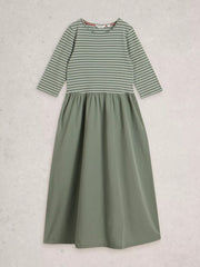 White Stuff Shay Jersey Mix Dress Khaki Green