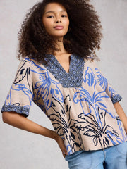 White Stuff Ash Linen Blend Top Nat MLT