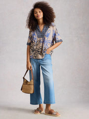 White Stuff Ash Linen Blend Top Nat MLT