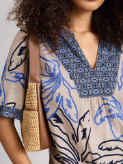 White Stuff Ash Linen Blend Top Nat MLT