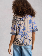 White Stuff Ash Linen Blend Top Nat MLT