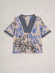 White Stuff Ash Linen Blend Top Nat MLT