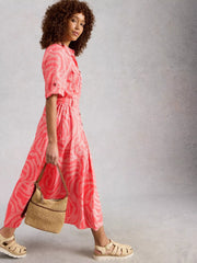 White Stuff Tiff Linen Blend Shirt Dress Coral MLT