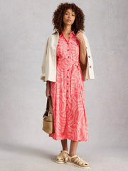 White Stuff Tiff Linen Blend Shirt Dress Coral MLT