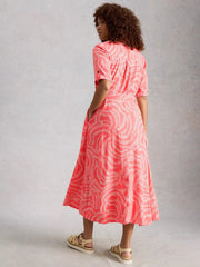 White Stuff Tiff Linen Blend Shirt Dress Coral MLT