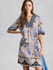 White Stuff Ash Linen Dress Ivory MLT