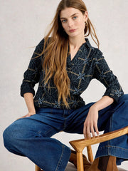 White Stuff Allie Jersey Shirt Navy Print