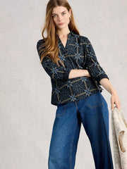 White Stuff Allie Jersey Shirt Navy Print