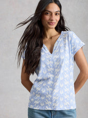 White Stuff Nelly Notch Neck Tee Blue Print