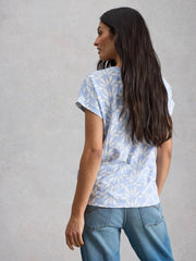 White Stuff Nelly Notch Neck Tee Blue Print