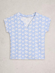 White Stuff Nelly Notch Neck Tee Blue Print