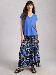 White Stuff Iris Linen Tee Bright Blue