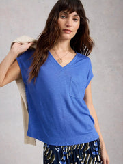 White Stuff Iris Linen Tee Bright Blue