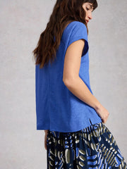 White Stuff Iris Linen Tee Bright Blue