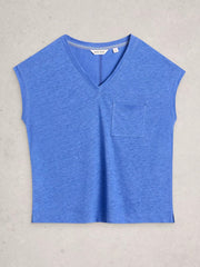 White Stuff Iris Linen Tee Bright Blue