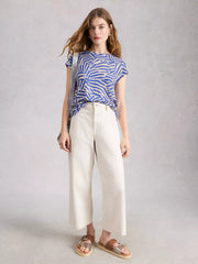 White Stuff Rowan Linen Tee Blue Print