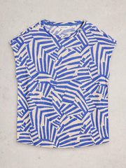 White Stuff Rowan Linen Tee Blue Print