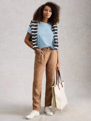 White Stuff Gina Embroidered Tee Mid Blue