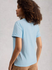White Stuff Gina Embroidered Tee Mid Blue
