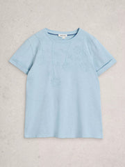 White Stuff Gina Embroidered Tee Mid Blue