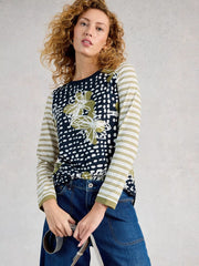 White Stuff Clara LS Tee Green Print