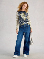 White Stuff Clara LS Tee Green Print