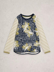 White Stuff Clara LS Tee Green Print