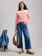 White Stuff Clara LS Stripe Tee Pink MLT
