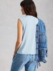 White Stuff Peony Sleeveless Shirt Mid Blue