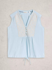 White Stuff Peony Sleeveless Shirt Mid Blue