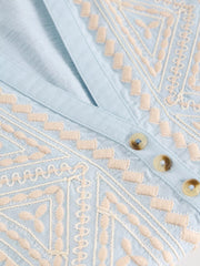 White Stuff Peony Sleeveless Shirt Mid Blue