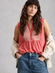 White Stuff Peony Sleeveless Shirt Mid Pink