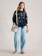 White Stuff Floral Embroidered Sweater Navy Multi
