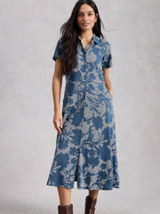 White Stuff Rua Jersey Shirt Dress Blue Print