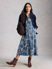 White Stuff Rua Jersey Shirt Dress Blue Print