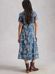White Stuff Rua Jersey Shirt Dress Blue Print