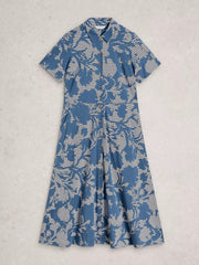 White Stuff Rua Jersey Shirt Dress Blue Print