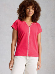 White Stuff Nelly Plain Embroidered Tee Bright Pink