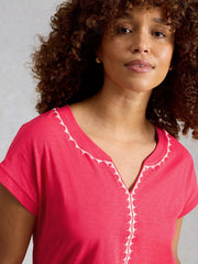 White Stuff Nelly Plain Embroidered Tee Bright Pink