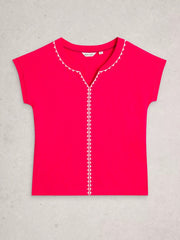 White Stuff Nelly Plain Embroidered Tee Bright Pink