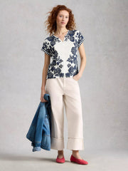 White Stuff Nelly Notch Neck Tee Navy MLT